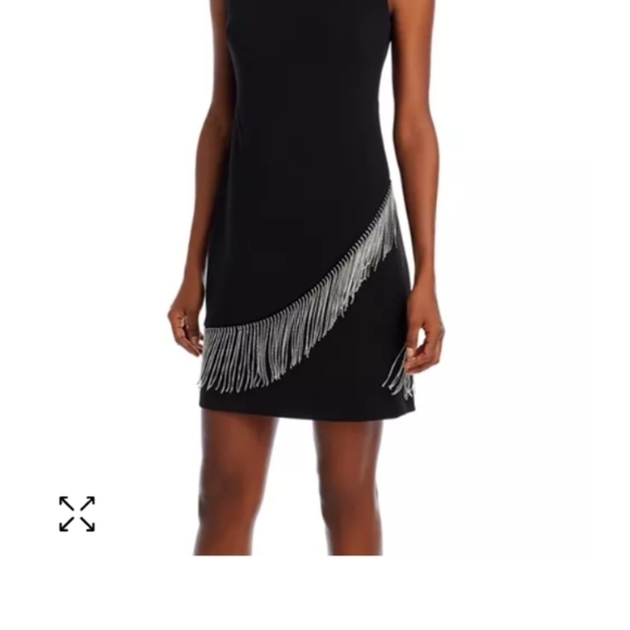 Eliza J Black Sheath Dress with Rhinestone Fringe 2 - Picture 13 of 15